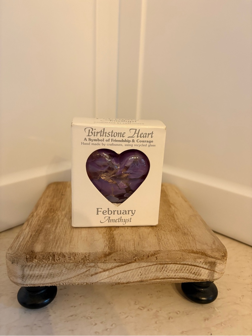 Milford Collection hand-made glass birthstone heart for February